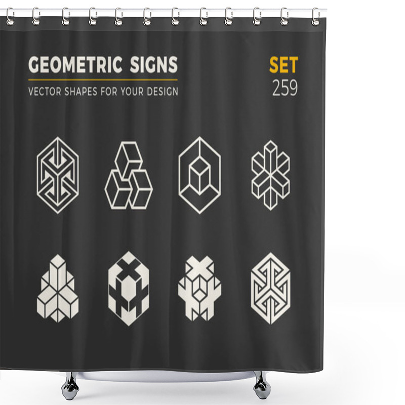 Personality  Set Of Eight Minimalistic Trendy Shapes. Stylish Vector Logo Emblems For Your Design. Simple Universal Geometric Signs Collection. Shower Curtains