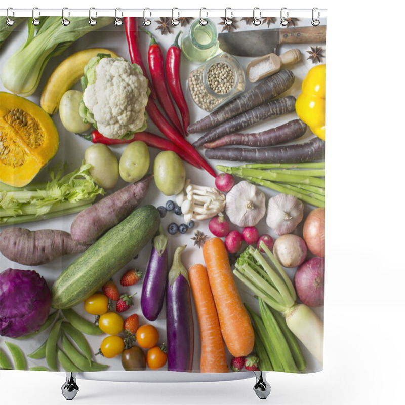 Personality  Different Raw Vegetables With Berries And Spices Shower Curtains