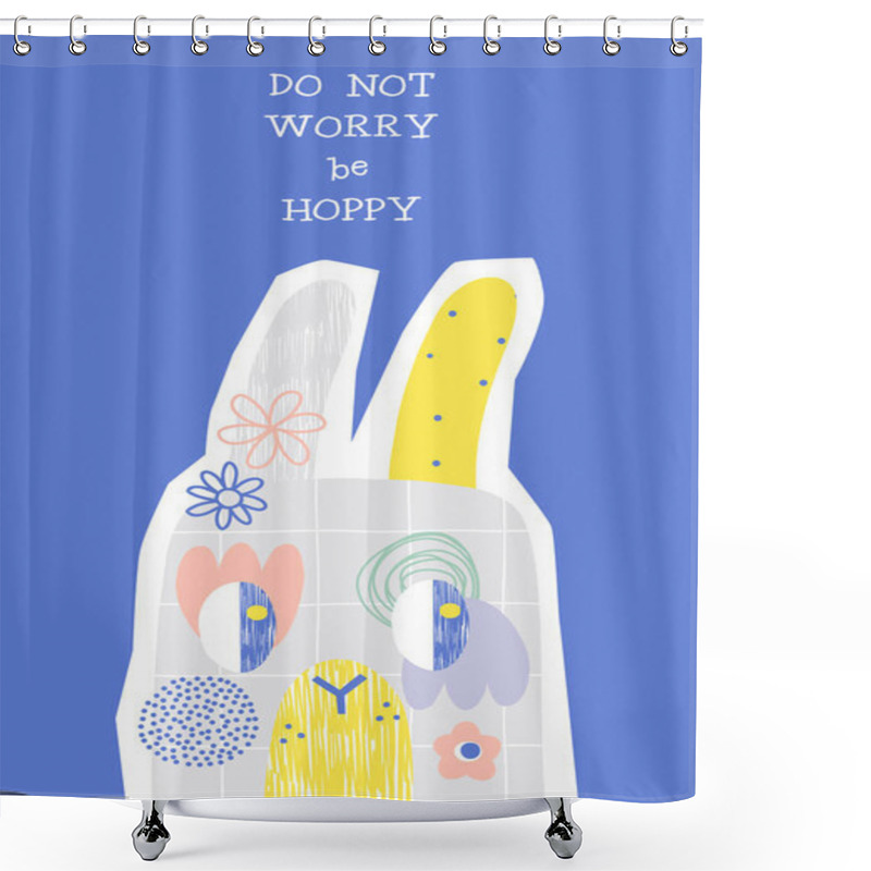 Personality  Whimsy Bunny Head With Flowers Kid-like Vector Illustration Shower Curtains