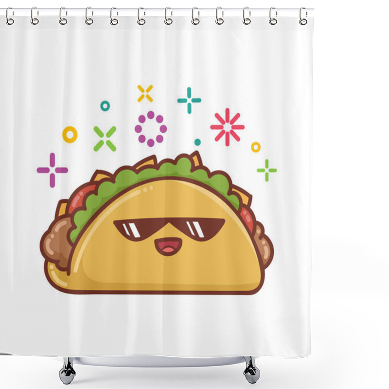 Personality  Kawaii Smiling Mexican Taco Icon Cartoon Illustration Isolated On White Background Shower Curtains