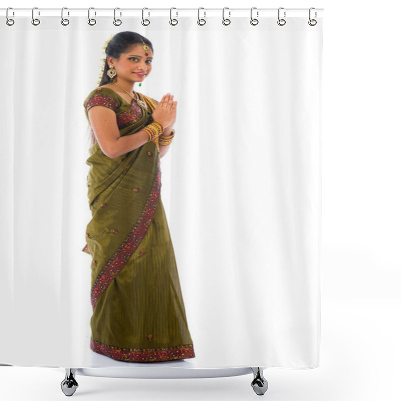 Personality  Indian Female In Traditional Saree Dress And Diwali Greeting Shower Curtains