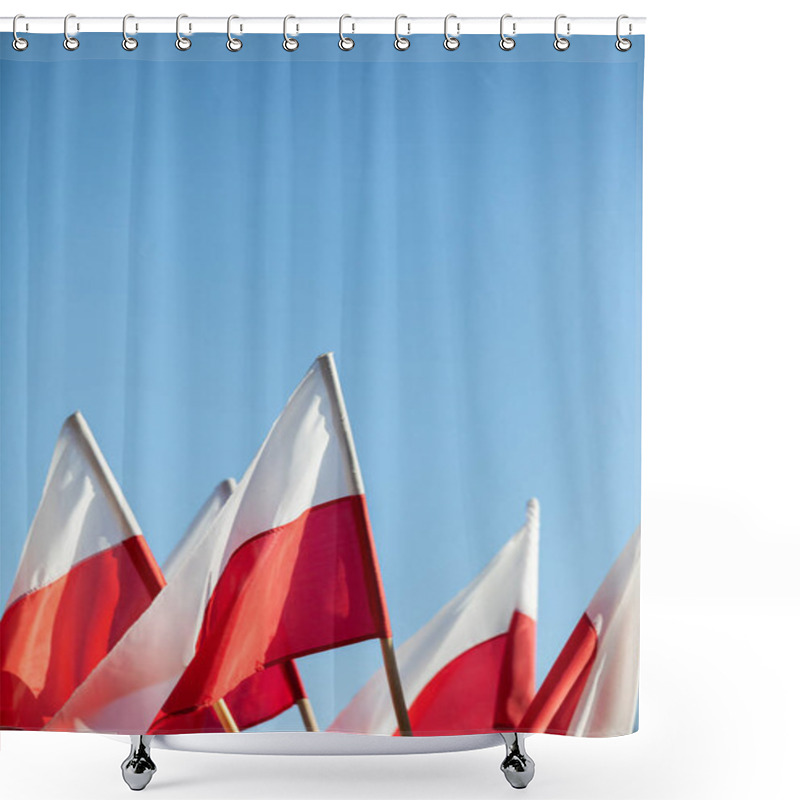 Personality  A Group Of Red And White Flags Of The Polish State Flutter In The Wind. Shower Curtains