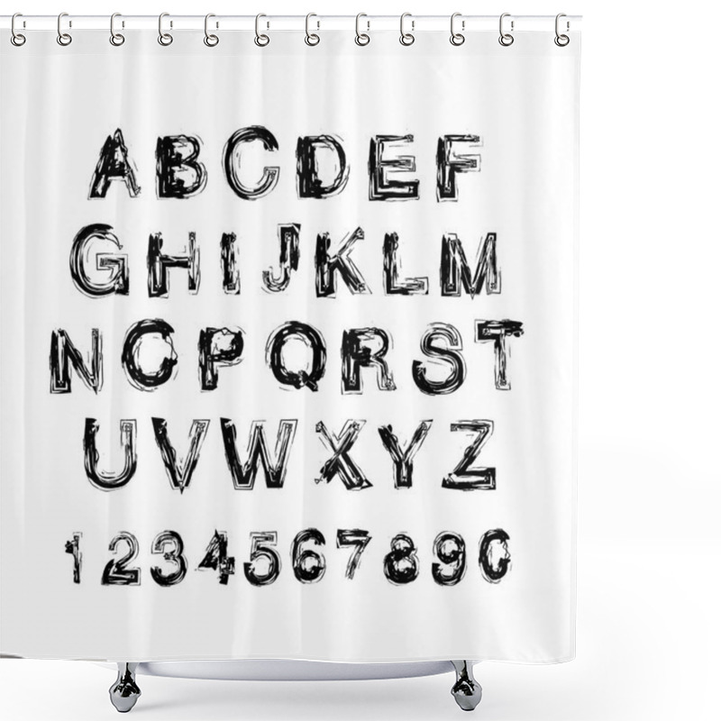 Personality  Illustration With Grunge Alphabet Shower Curtains