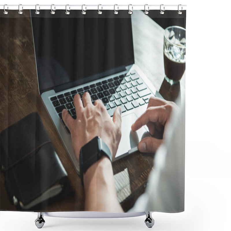 Personality  Young Man Working On Laptop Shower Curtains