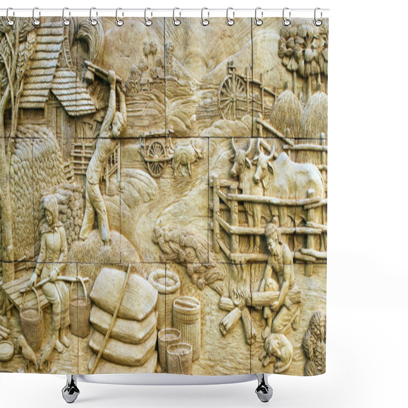 Personality  Native Culture Thai Stucco On The Stone Wall, Thailand Shower Curtains