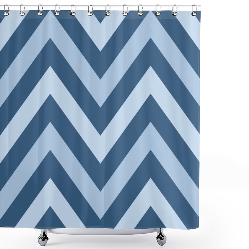 Personality  Striped, Zigzagging Seamless Pattern. Zig-zag Line Texture. Stripy Geometric Background. Blue Contrast Colored. Vector Shower Curtains