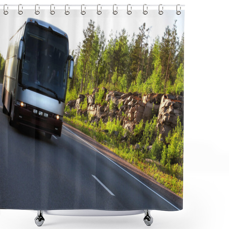 Personality  A Bus Is Moving In The Forest.  Shower Curtains