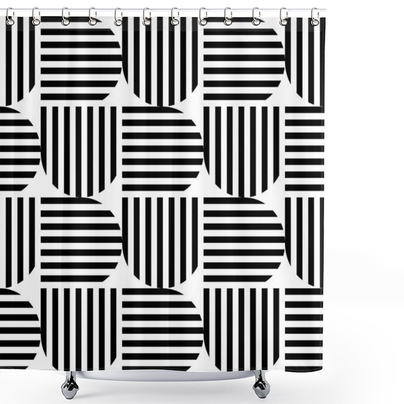 Personality  Black And White Geometric Stripe Seamless Pattern Abstract Backg Shower Curtains