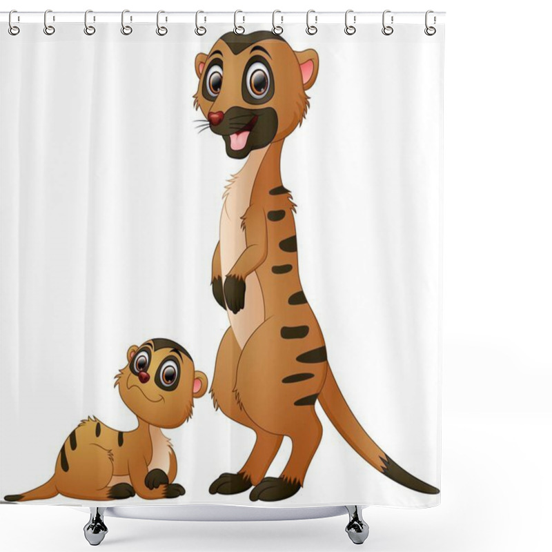 Personality  Mother Meerkat With Her Little Baby Shower Curtains