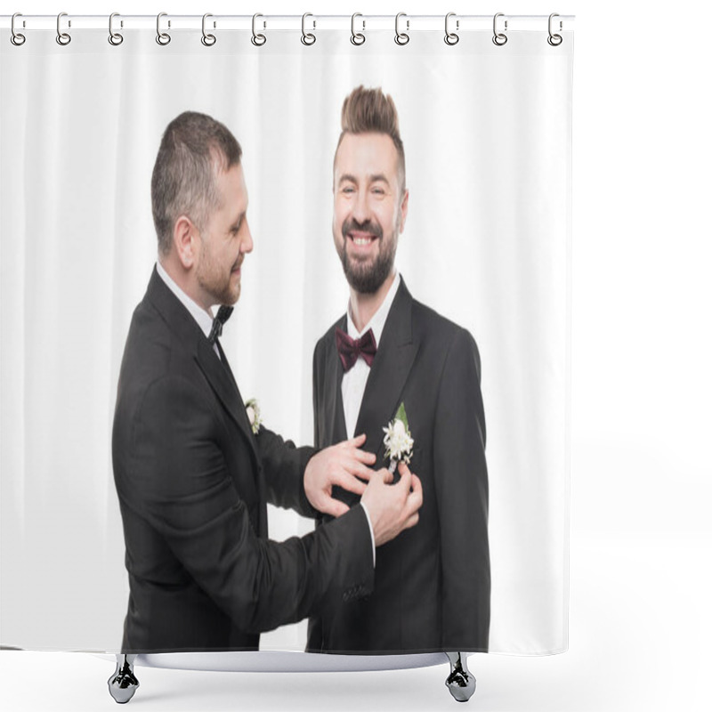 Personality  Couple Of Grooms Preparing To Wedding Day Shower Curtains