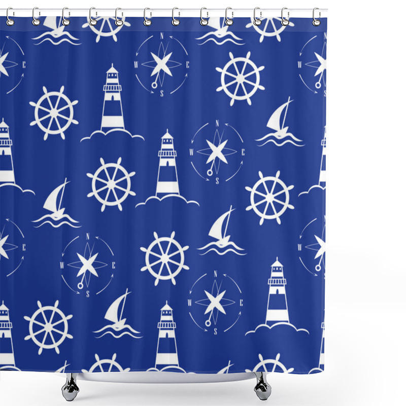 Personality  Set Of Sea And Nautical Seamless Patterns Shower Curtains