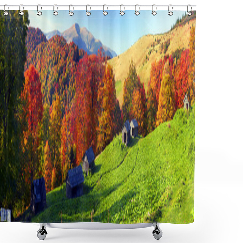 Personality  Autumn On Pasture With Shepherds Houses Shower Curtains