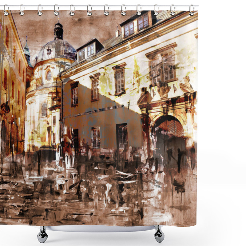 Personality  Street In A Historic City, Illustration Shower Curtains