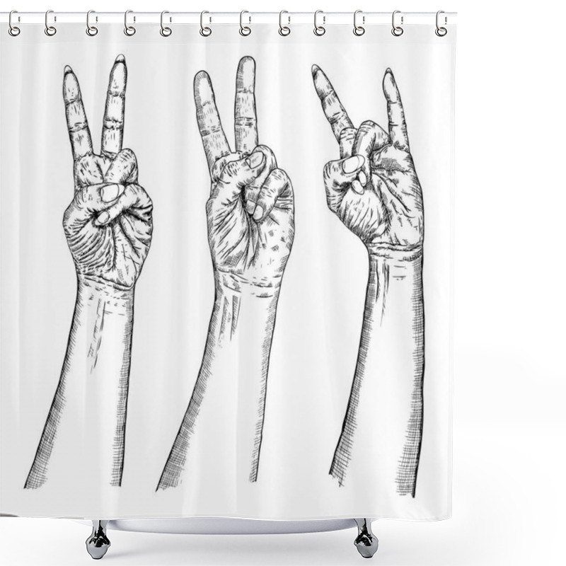 Personality  Gesture Set. Female And Male Hands Showing Different Signs. Shower Curtains