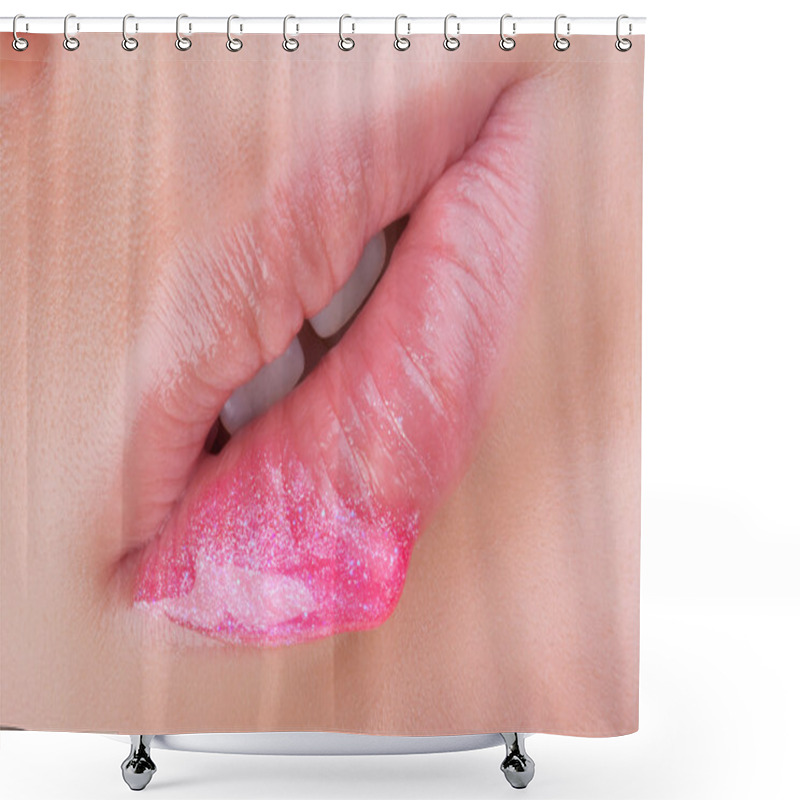 Personality  Lips With Pink Glitter. Shower Curtains