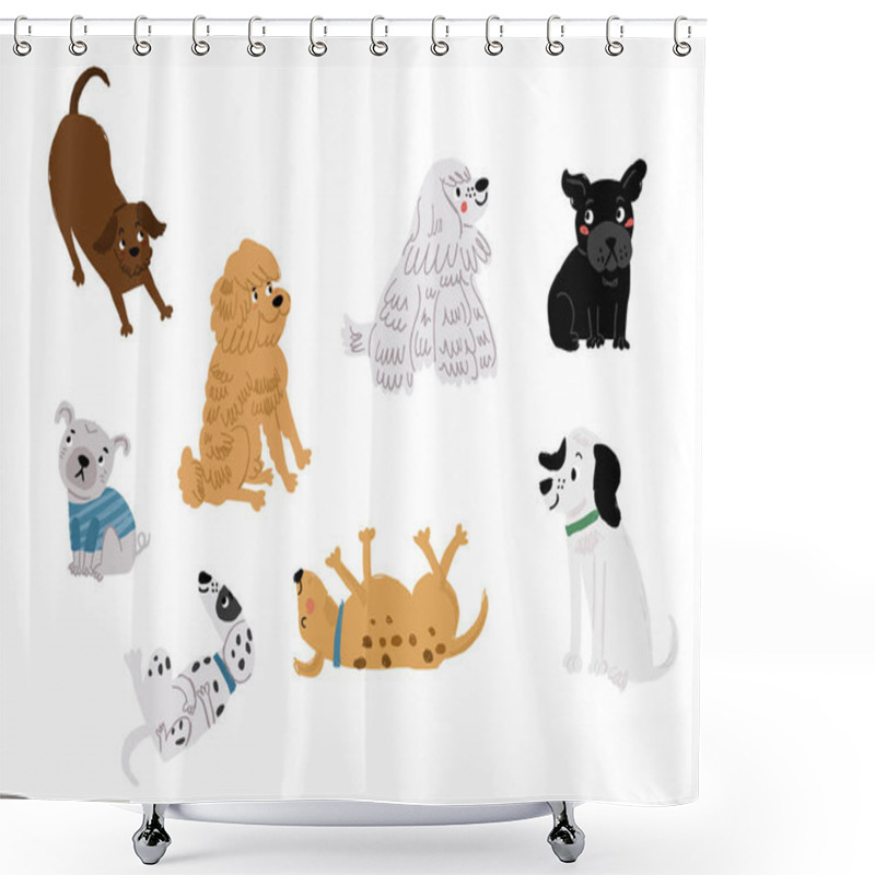 Personality  Cute Vector Set Of Cartoon Dog Characters On White. Cute Dogs Breeds Set. Vector Illustration Shower Curtains