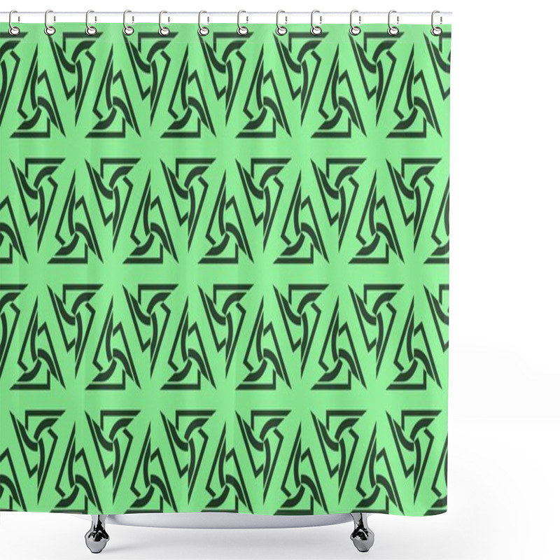 Personality  Modern Pattern With Curved Line. Triangles, Line, Geometric Elements. Vector Illustration. Design For Flyer, Wallpaper, Presentation, Paper. Green Colored Shower Curtains