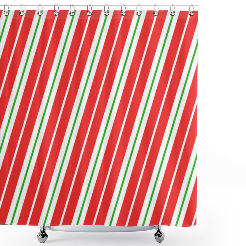 Personality  Christmas Candy Cane Striped Seamless Pattern. Christmas Candycane Background With Red And Green Stripes. Peppermint Caramel Diagonal Print. Xmas Traditional Wrapping Texture. Vector Illustration. Shower Curtains