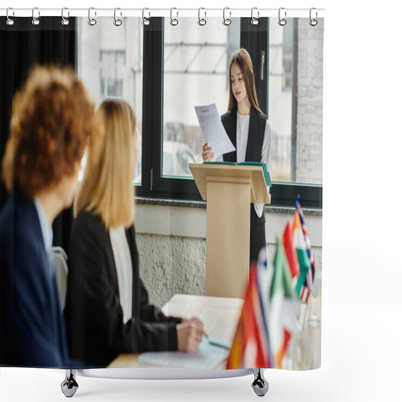 Personality  Teenagers Engage In A Simulated UN Debate. Shower Curtains