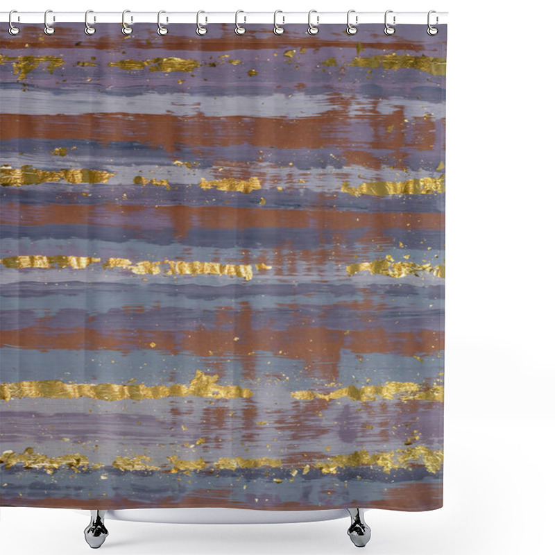 Personality  Abstract Oil Vertical Pattern With Horizontal Stripes. Brown, Gray And Gold Shower Curtains