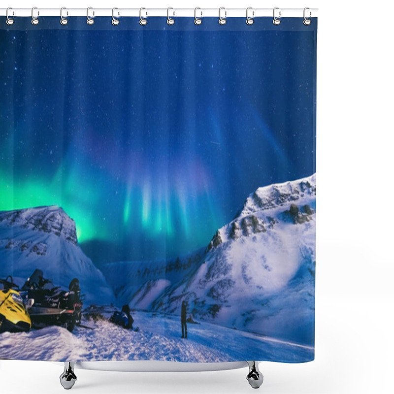 Personality  The Polar Arctic Northern Lights Hunting Aurora Borealis Sky Star In Norway Travel Photographer  Svalbard In Longyearbyen City The Moon Mountains Shower Curtains