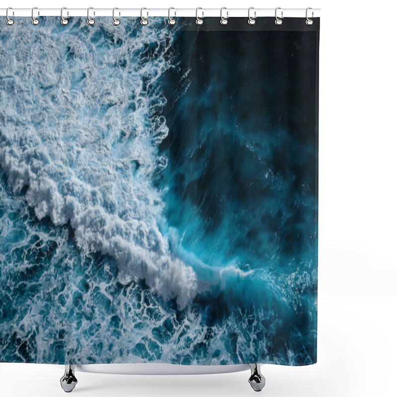 Personality  Aerial View To Ocean Waves. Blue Water Background Shower Curtains