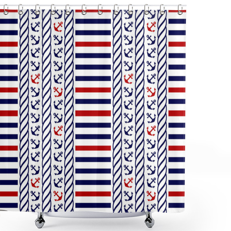 Personality  Nautical Seamless Pattern. Vector Illustration. Shower Curtains