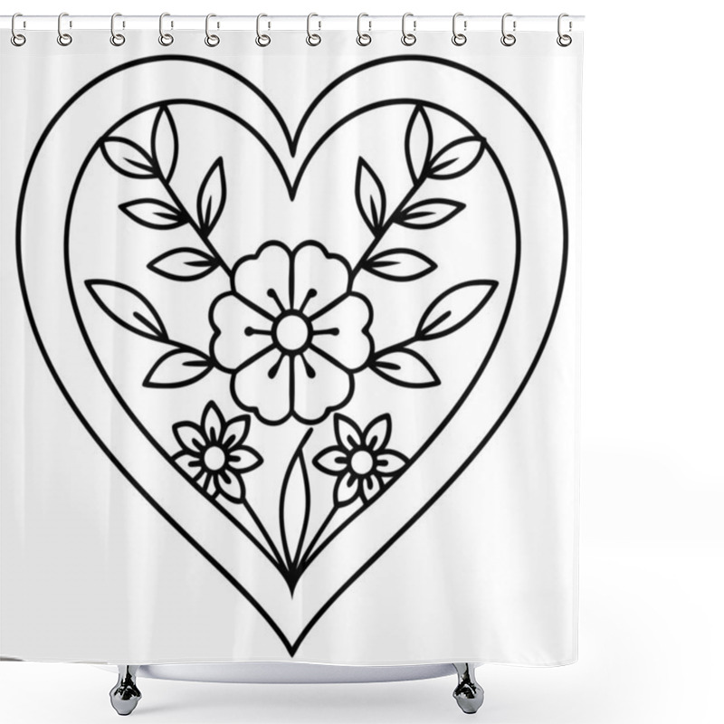 Personality  Vibrant Heart Illustration Made Of Flowers And Leaves Shower Curtains