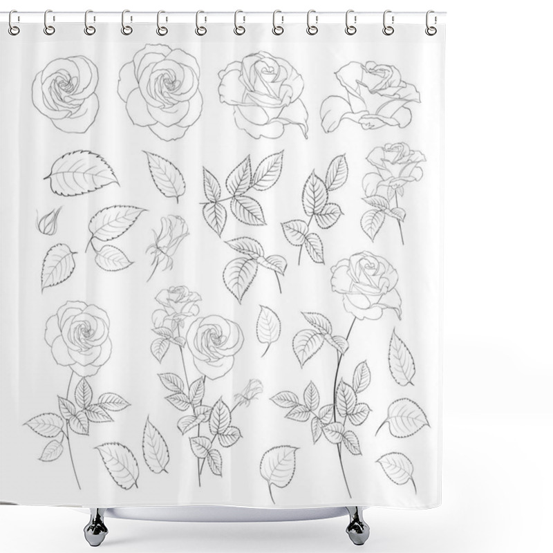 Personality  Rose Bud Collection. Elements Of Roses Isolated On White Background. Bouquet Of Roses. Flower Isolated Against White. Beautiful Set Of Flowers. Shower Curtains