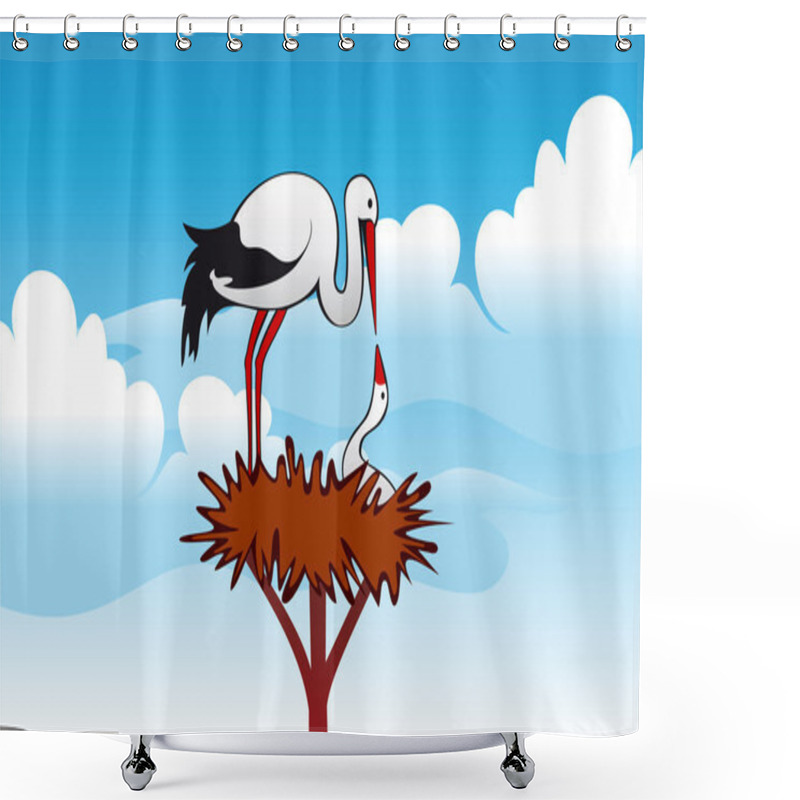 Personality  Storks In The Nest Shower Curtains