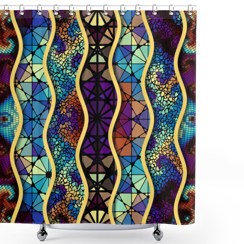 Personality  Relief Waves Of Ornamental Mosaic Tile Patterns Shower Curtains