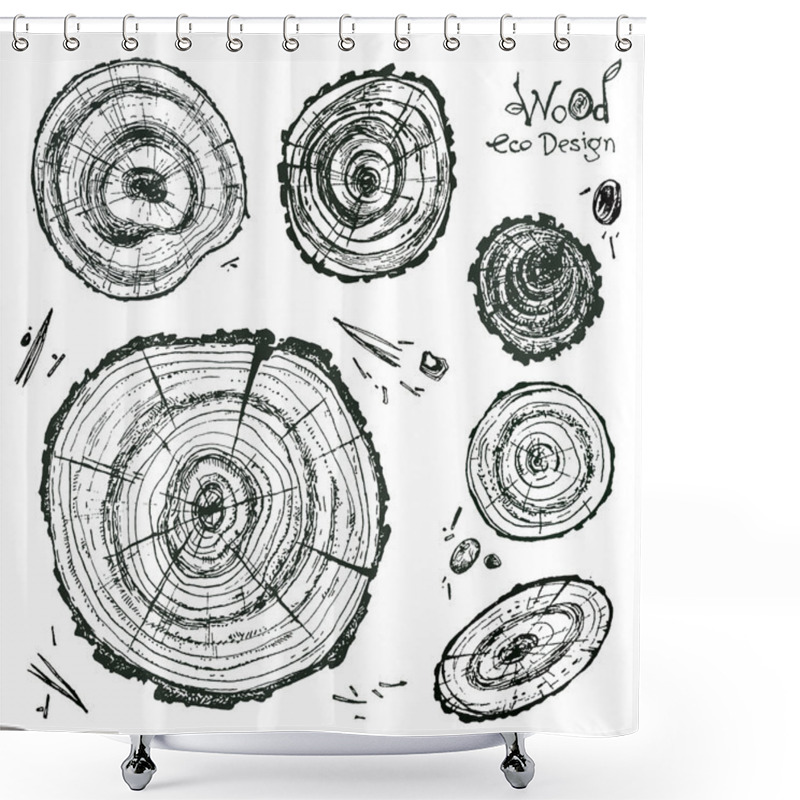 Personality  Hand Drawn Wooden Slices Pattern Shower Curtains