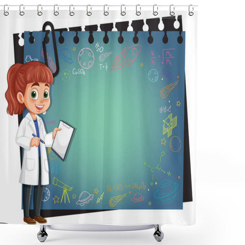 Personality  Girl In Lab Coat With Science Doodles Shower Curtains