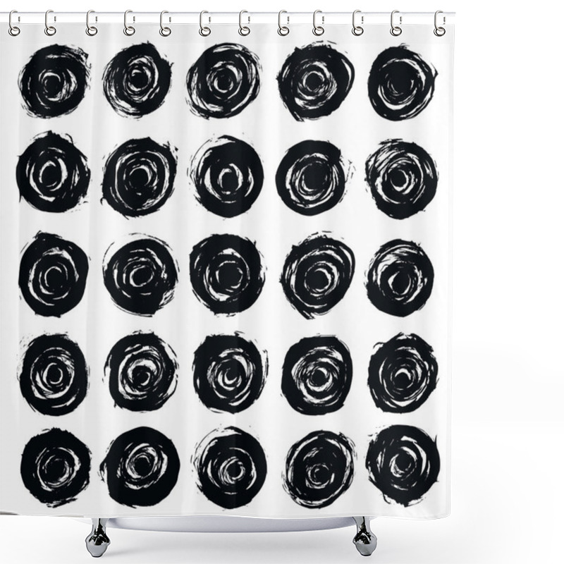 Personality  25 Circle Form Black Brush Stroke Shower Curtains