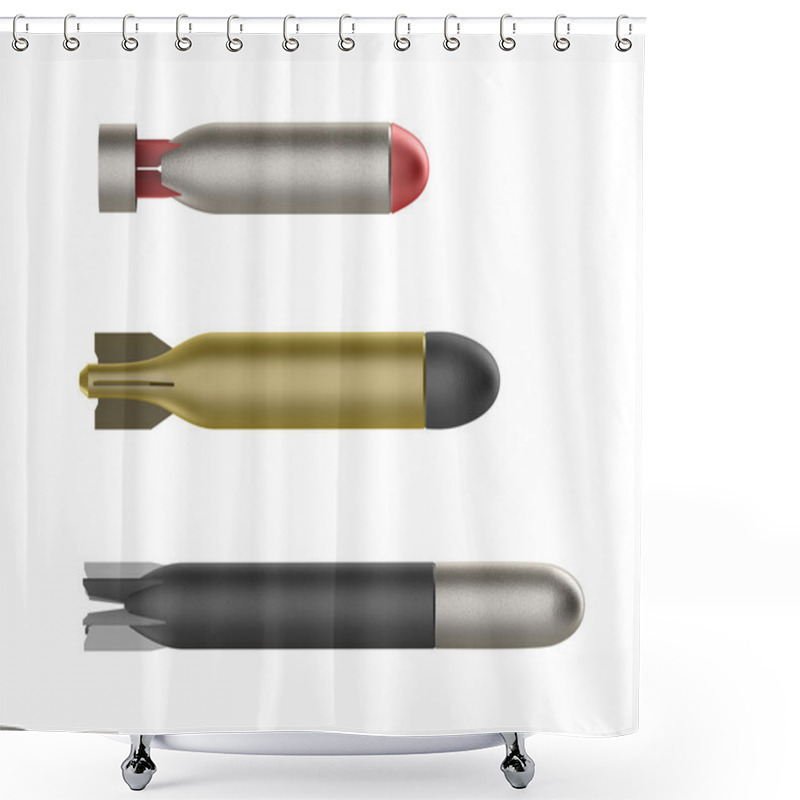 Personality  Set Of Three Different Torpedoes Isolated On White Shower Curtains