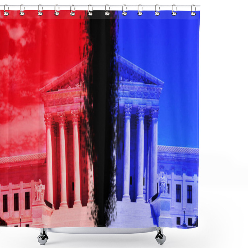 Personality   The US Supreme Court In Washington DC Divided Into Red And Blue -- Political Polarization Concept Shower Curtains