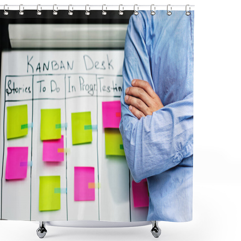 Personality  Image Of Kan Ban Desk To Do List Board Kanban With Post-it Notes. Shower Curtains