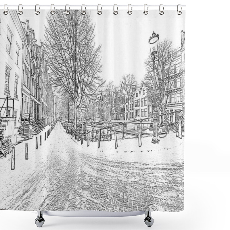 Personality  Pencil Drawing From Snowy Amsterdam In The Netherlands Shower Curtains