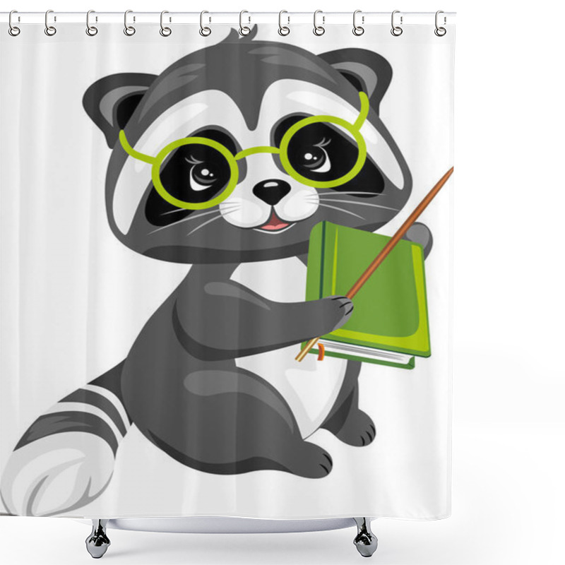 Personality  Cute Smart Raccoon With A Book Shower Curtains