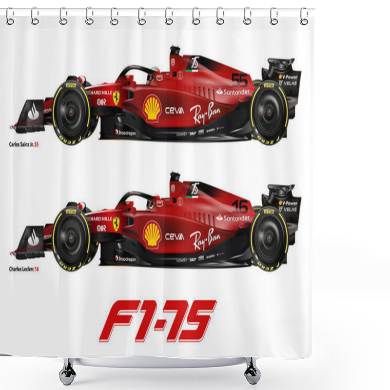 Personality  Maranello, Modena, Italy, February 2022, Ferrari F1 75 Formula 1, Carlos Sainz And Charles Leclerc, 2022 Formula One World Championship Shower Curtains