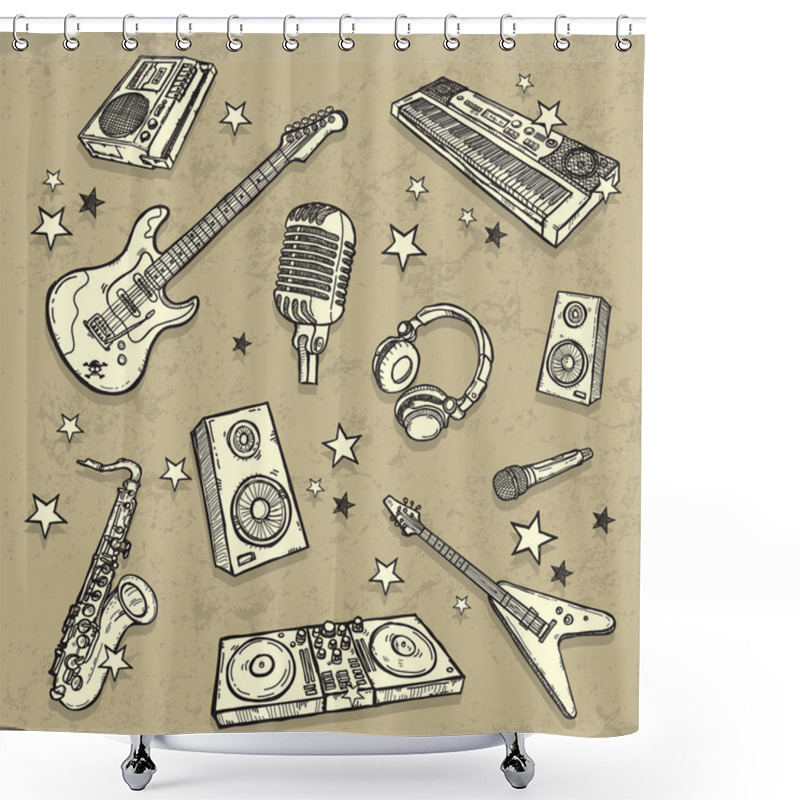 Personality  The Collection Of Musical Instruments Shower Curtains