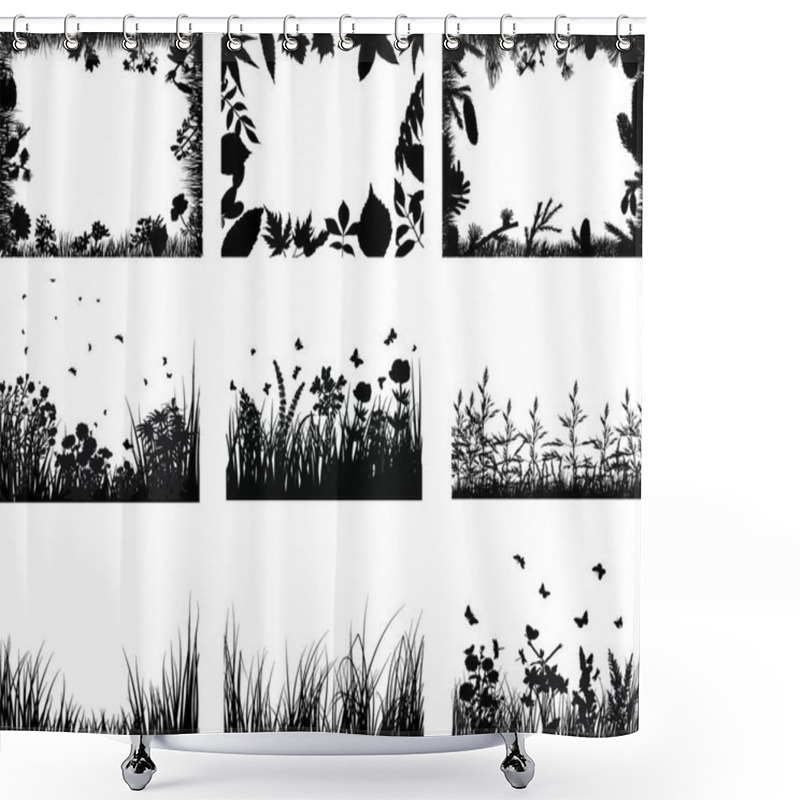 Personality  Vector Grass Silhouettes Backgrounds Set. All Objects Are Separated. Shower Curtains