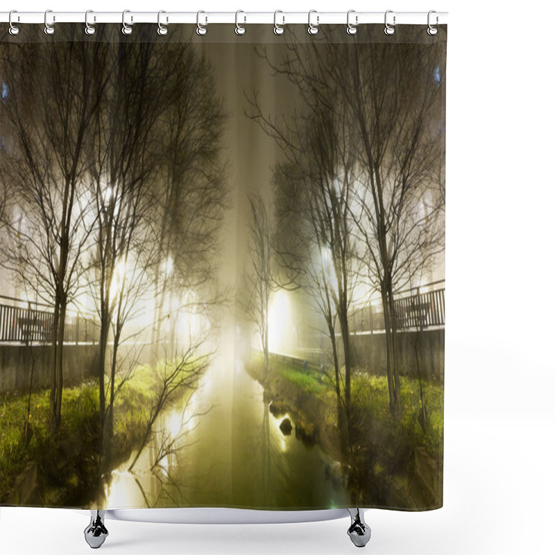 Personality  Water Channel At Night Shower Curtains