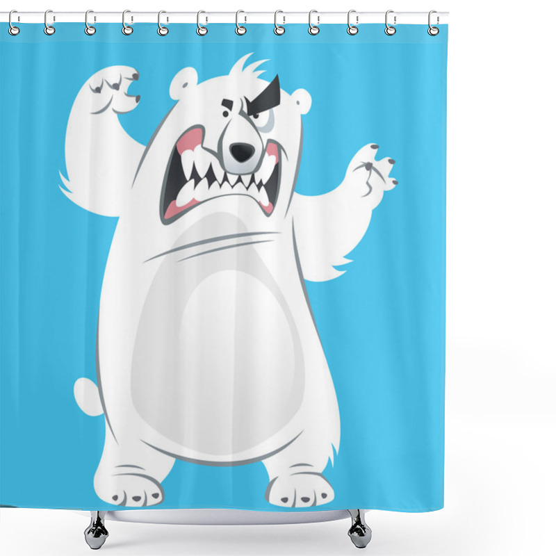 Personality  Angry And Funny Cartoon White Polar Bear Making Attacking Gestur Shower Curtains