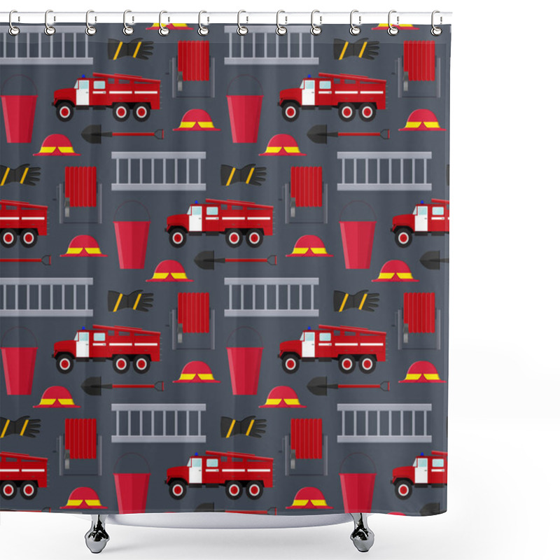 Personality  Firefighter Profession Equipment And Tools Background Pattern. Vector Shower Curtains