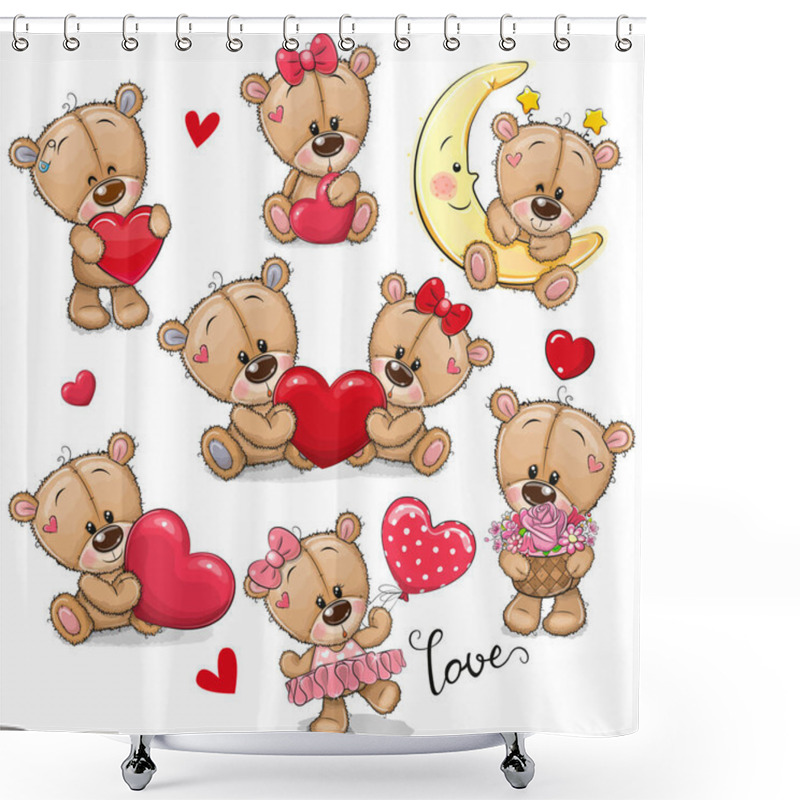 Personality  Set Of Cute Cartoon Teddy Bear On A White Background Shower Curtains