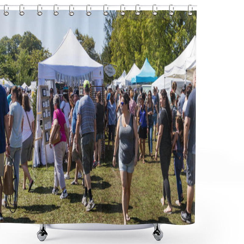 Personality  Babylon NY, USA - 16 September 2018: People Walking Around The Babylon Fair Enjoying A Beautiful Day And The Arts And Crafts The Vendors Are Selling.  Shower Curtains