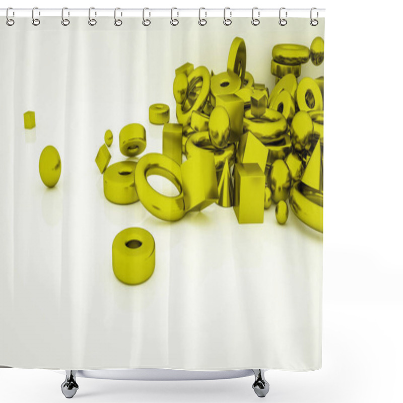 Personality  Abstract Background Of Golden Three-dimensional Geometric Shapes On A White Background. 3d Render Illustration Shower Curtains