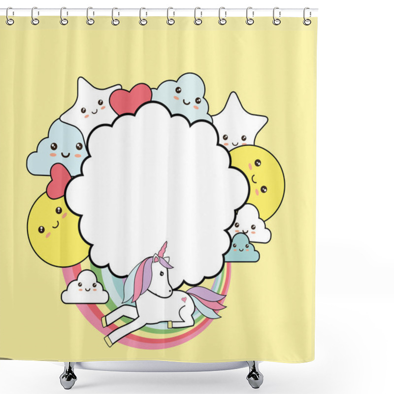 Personality  Cute Frame With Sweet Unicorn, Stars, Clouds And Sun - Kawaii Style Shower Curtains