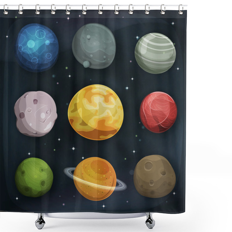 Personality  Comic Planets Set On Space Background Shower Curtains